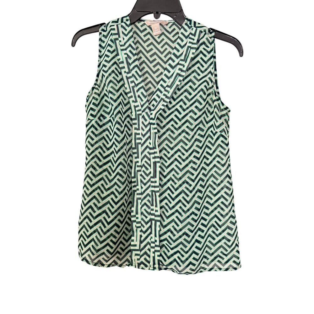 Banana Republic sleeveless women’s xs blouse sheer green pattern blouse